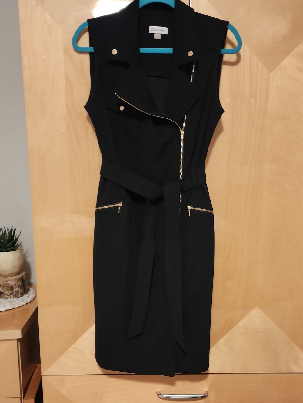 Calvin Klein Black Crepe Zipper Moto Dress